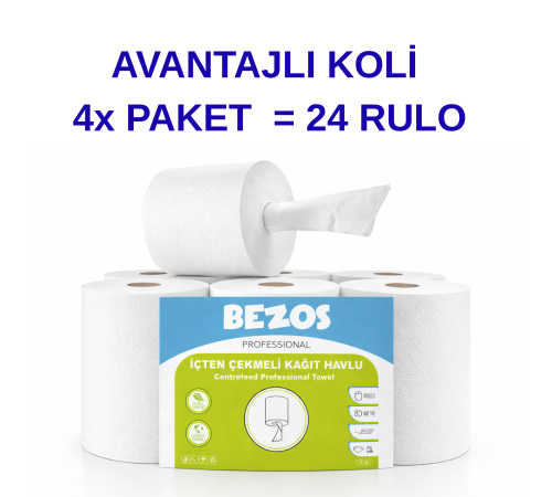 Professional İçten Çekmeli Kağıt Havlu 4 Koli | 24 Rulo | Endüstriyel Kullanım
