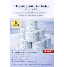 Hipoalerjenik Fix Flaster 10 cm x 10 m 5 Adet Nonwoven Medikal Sabitleme Bandı Yapışkanlı Pansuman Flasteri