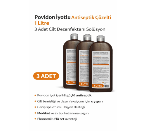 Povidon İyotlu Baticonal Antiseptik Çözelti 1 Litre x 3 Adet Cilt Dezenfektanı Solüsyon