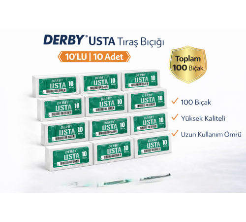 Derby Usta Çift Taraflı Jilet Tam Bıçak Berber Jileti 10LU 10 PAKET