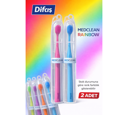 Difaş Medclean Rainbow Diş Fırçası 2 Adet Orta Sert Renkli Yetişkin Diş Fırçası Seti