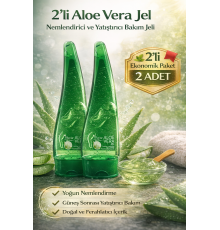 Aloe Vera Jel Nemlendirici ve Yatıştırıcı Bakım Jeli Yüz ve Vücut İçin Doğal Aloe Özlü Cilt Bakım Ürünü 2Li Avantaj Paket