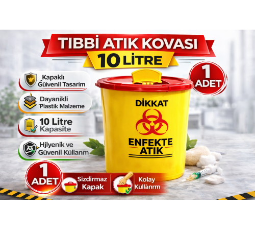 Tıbbi Atık Kovası 10 Litre 1 Adet Kapaklı Tıbbi Atık Kutusu Enfekte Atık Kovası