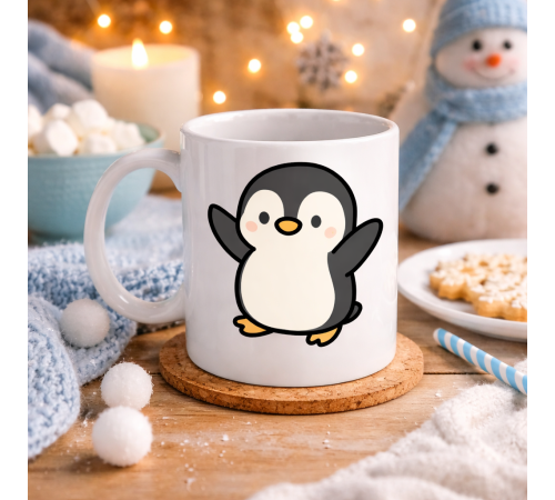 Sevimli Penguen Tasarımlı Porselen Kupa MODEL 106 – Kış Temalı Tatlı Kahve Kupası , Hediye Fikri