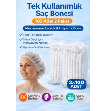 Tek Kullanımlık Saç Bonesi 100'LÜ 2 Paket Nonwoven Lastikli Hijyenik Bone Toplam 200 Adet