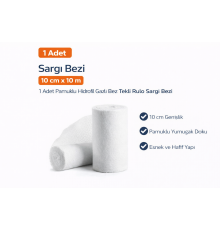 Sargı Bezi 10 cm x 10 m 1 Adet Pamuklu Hidrofil Gazlı Bez Tekli Rulo Sargı Bezi