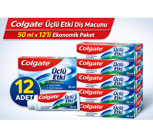 Colgate Üçlü Etki Diş Macunu 50 ml Çürük Koruma & Ferah Nefes 12 ADET