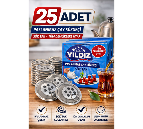 25 Adet Paslanmaz Çelik Çaydanlık Demlik Süzgeci Sök Tak Çay Süzgeci Tüm Demliklere Uyumlu Çaydanlık Filtresi