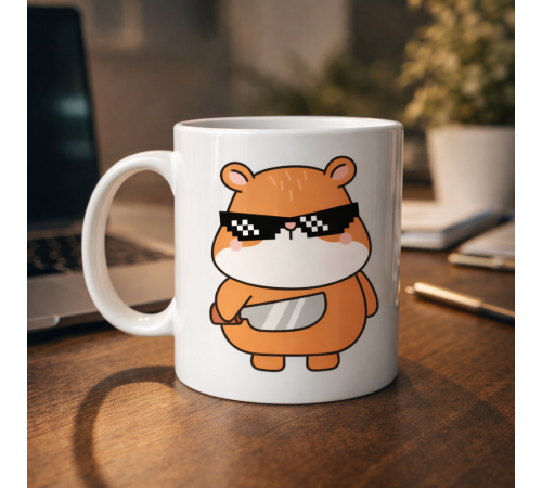 Cool Hamster Tasarımlı Porselen Kupa MODEL 81 – Eğlenceli, Karizmatik ve Enerji Dolu Kahve Kupası