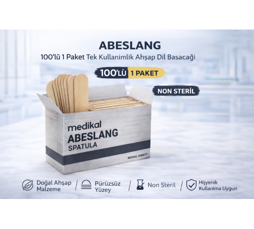 Abeslang 100'lü 1 Paket Tek Kullanımlık Ahşap Dil Basacağı Medikal Spatula
