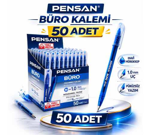Pensan Büro Tükenmez Kalem 1.0 mm Mavi 50 Adet