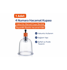 4 Numara Hacamat Kupası 1 Adet Vakumlu Manuel Kupa Bardak Dayanıklı Plastik Hacamat Kabı