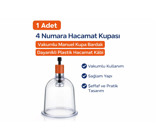 4 Numara Hacamat Kupası 1 Adet Vakumlu Manuel Kupa Bardak Dayanıklı Plastik Hacamat Kabı
