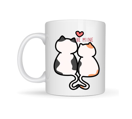 Be Mine Sevimli Kedili Porselen Kupa Model 40 – Aşık Kediler Tasarımlı Sevgiliye Özel Kahve Kupası