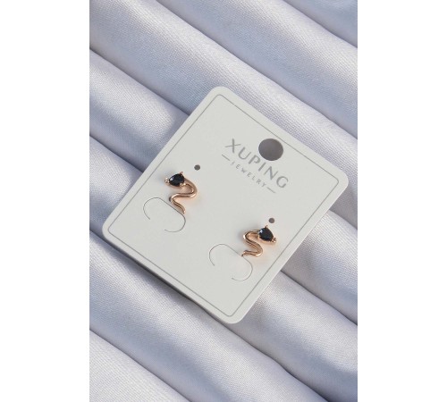 Xuping Rose Renk Siyah Zirkon Taşlı Kıvrımlı Küpe