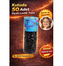 50 Adet Siyah Lastik Toka Seti Kutu İçinde Siyah Renkli Saç Lastiği Çocuk ve Kadın Saç Tokası