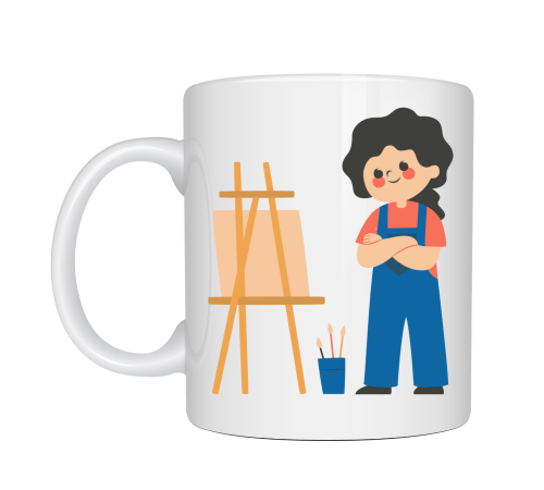 Ressam Tasarımlı Porselen Kupa MODEL 163 – Sanatçı Temalı Kahve Kupası – Ressam Hediyesi – Sanat Severlere Özel Beyaz Kupa