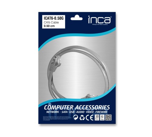 INCA ICAT6-0,50G 0,50MT 24AWG CAT6 UTP PATCH KABLO GRİ