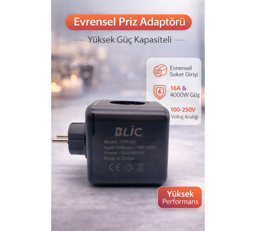 Blic FTR-09 Akım Korumalı Çoklu Priz 4000W 16A USB ve Type-C Hızlı Şarj Özellikli Çoklayıcı Priz
