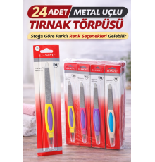 24 Adet Metal Uçlu Tırnak Törpüsü Blister Ambalajlı Profesyonel Manikür Törpüsü Seti