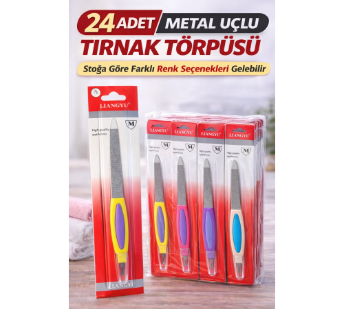 24 Adet Metal Uçlu Tırnak Törpüsü Blister Ambalajlı Profesyonel Manikür Törpüsü Seti