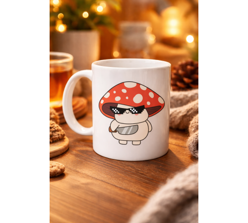 Sevimli Cool Mantar Tasarımlı Porselen Kupa MODEL 87 – Eğlenceli Karakter Desenli Kahve & Çay Kupası – Hediye Fikirli Kupa