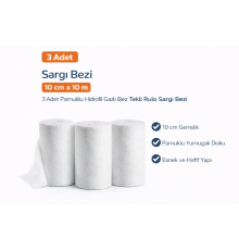 Sargı Bezi 10 cm x 10 m 3 Adet Pamuklu Hidrofil Gazlı Bez Tekli Rulo Sargı Bezi Seti
