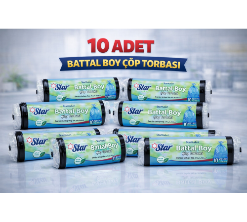 Star Plus Standart Büyük Boy Atık Poşeti 65x80 cm 10 Adet Dayanıklı Sızdırmaz Atık Torbası 10 Adet
