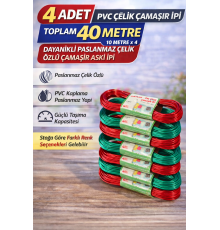 4 Adet PVC Çelik Çamaşır İpi 10 Metre Dayanıklı Çelik Özlü Çamaşır Askı İpi Toplam 40 Metre