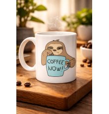 Tembel Hayvan Coffee Now Baskılı Porselen Kupa MODEL 197 – Eğlenceli Kahve Kupası – Ofis ve Ev Kullanımı İçin Sevimli Tasarım Kupa Bardak