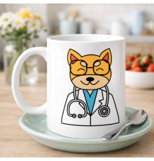 Doktor Kedi Tasarımlı Porselen Kupa MODEL 174 – Sevimli Veteriner / Doktor Kedi Kahve Kupası – Kedi Severlere ve Sağlık Çalışanlarına Hediye