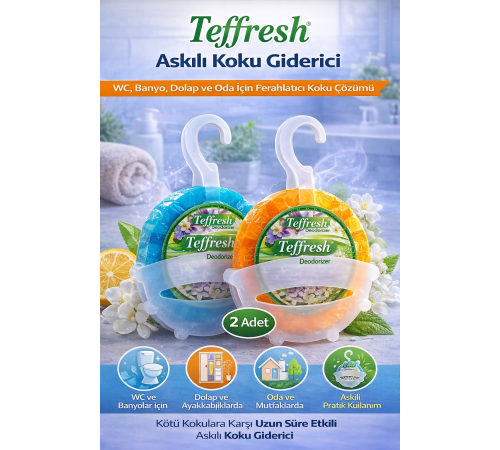 Teffresh Askılı Koku Giderici 2 Adet WC Banyo Dolap ve Oda İçin Askılı Ortam Koku Giderici