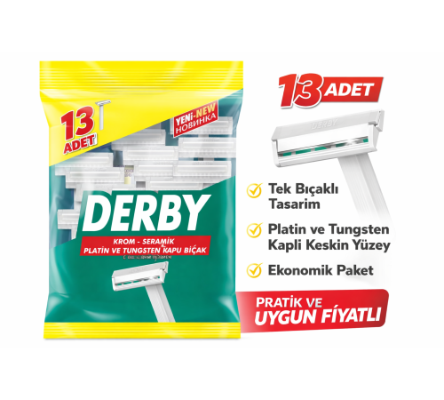 Derby Tek Bıçaklı Tıraş Bıçağı 13’lü 1 Paket Krom Seramik Platin ve Tungsten Kaplı Ekonomik Paket