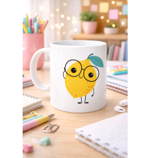 Sevimli Limon Tasarımlı Porselen Kupa MODEL 121 – Gözlüklü Tatlı Limon Figürlü Kahve & Çay Kupası