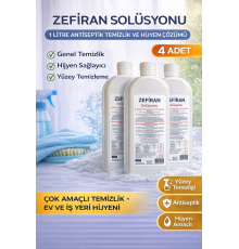 Zefiran Solüsyonu 1 Litre 4 Adet Set Antiseptik Hijyen ve Çok Amaçlı Temizlik Solüsyonu