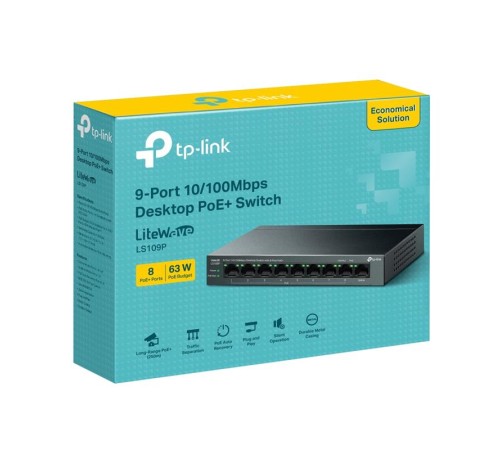 TP-LINK LS109P 8 PORT 10/100 +1 PORT RJ45 UPLINK 63W 250 METRE POE MESAFE METAL KASA SWITCH