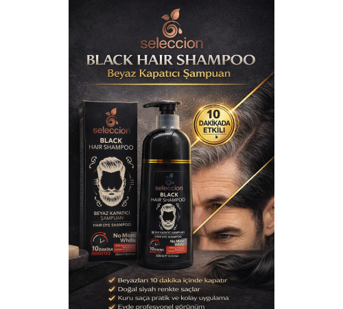 Seleccion Black Hair Shampoo Beyaz Kapatıcı Şampuan 300 ml Erkek Saç Boya Şampuanı