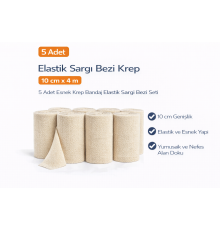 Elastik Sargı Bezi Krep 10 cm x 4 m 5 Adet Esnek Krep Bandaj Elastik Sargı Bezi Seti