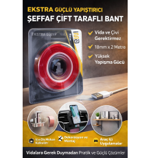 VHB Akrilik Silikon Bant 18mm x 2 Metre Şeffaf Çift Taraflı Güçlü Yapıştırıcı Bant