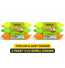 Nerox Magic Sihirli Sünger 3'lü 2 Paket Toplam 6 Adet Çok Amaçlı Temizlik Süngeri Mutfak Bulaşık Banyo Temizlik Süngeri