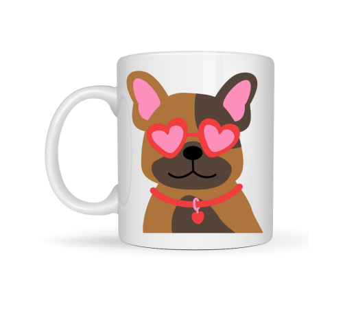 Sevimli French Bulldog Desenli Porselen Kupa Model 48 – Kalpli Gözlüklü Köpek Tasarımı, Hediye Kupa, Kahve & Çay Kupası