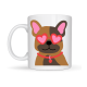 Sevimli French Bulldog Desenli Porselen Kupa Model 48 – Kalpli Gözlüklü Köpek Tasarımı, Hediye Kupa, Kahve & Çay Kupası