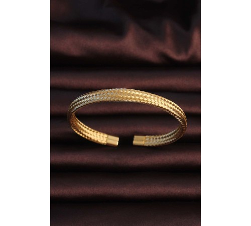 316L Çelik Altın Renk Hasır Görünüm Erkek Bileklik