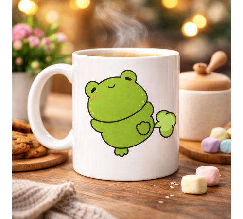 Mutlu Kurbağa Tasarımlı Porselen Kupa MODEL 91 – Eğlenceli, Tatlı ve Neşe Dolu Kahve Kupası