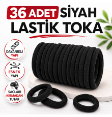 36 Adet Siyah Lastik Toka Kalın Saç Lastiği Dayanıklı Esnek Saç Toplama Tokası Kadın ve Kız Çocuk Saç Aksesuarı Çoklu Paket