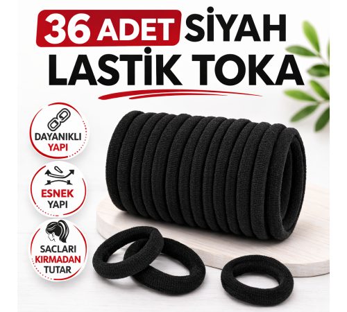 36 Adet Siyah Lastik Toka Kalın Saç Lastiği Dayanıklı Esnek Saç Toplama Tokası Kadın ve Kız Çocuk Saç Aksesuarı Çoklu Paket