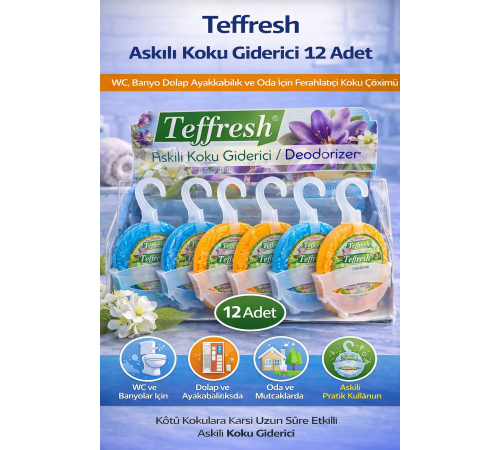 Teffresh Askılı Koku Giderici 12 Adet WC Banyo Dolap Ayakkabılık ve Oda İçin Askılı Ortam Koku Giderici