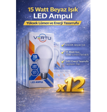 LED Ampul 15 Watt Beyaz Işık 6500K Yüksek Lümen E27 Duy Enerji Tasarruflu 12 Adet