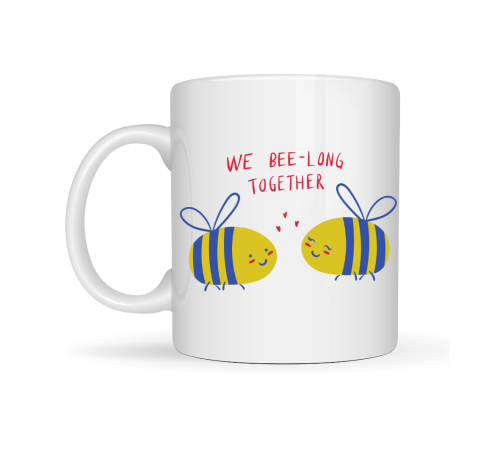Model 24 We Bee-Long Together Yazılı Sevimli Arı Tasarımlı Porselen Kupa - Sevgiliye Arkadaşa Özel Hediye