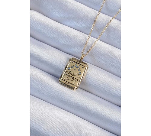 316L Çelik Zincir Eskitme Altın Renk Ay Figürlü Tarot Kolye